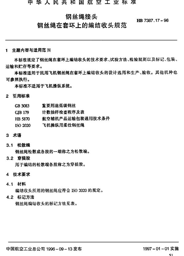 HB 7387.17-1996 钢丝绳接头.钢丝绳在套环上的编结收头规范