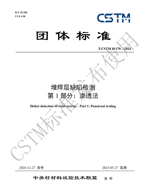 TCSTM 01179-2024 堆焊层缺陷检测  第1部分：渗透法