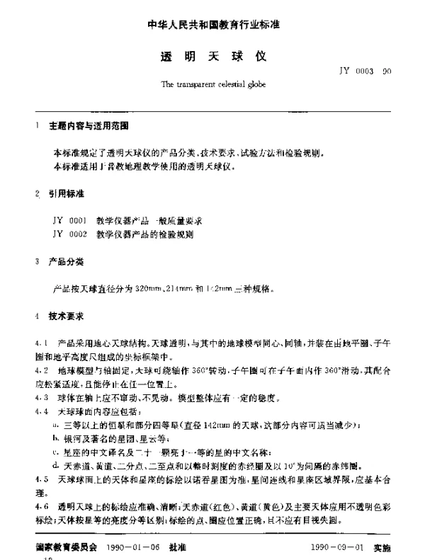 JY 0003-1990 透明天球仪
