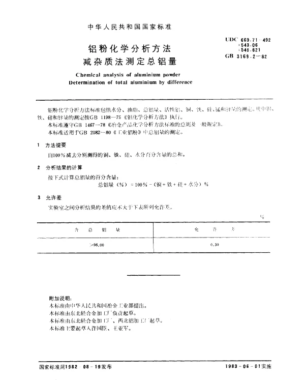 GB 3169.2-1982 铝粉化学分析方法 减杂质法测定总铝量