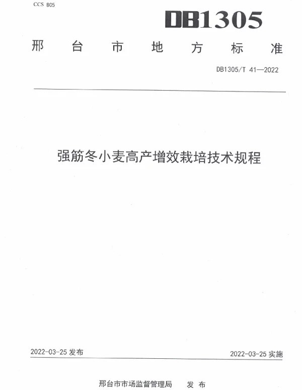 DB1305T 41-2022 强筋冬小麦高产增效栽培技术规程