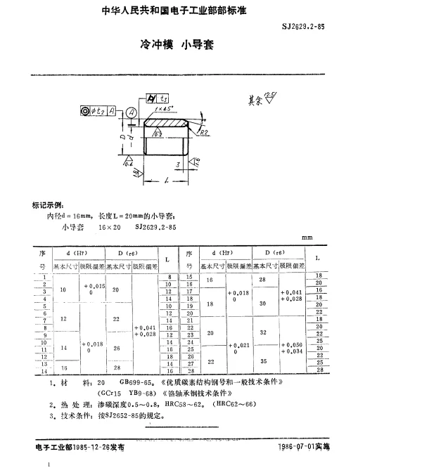 SJ 2629.2-1985 冷冲模.小导套