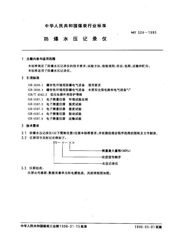 MT 524-1995 防爆水压记录仪