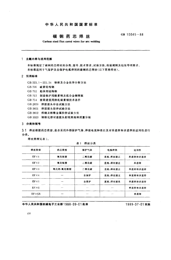 GB 10045-1988 碳钢药芯焊丝