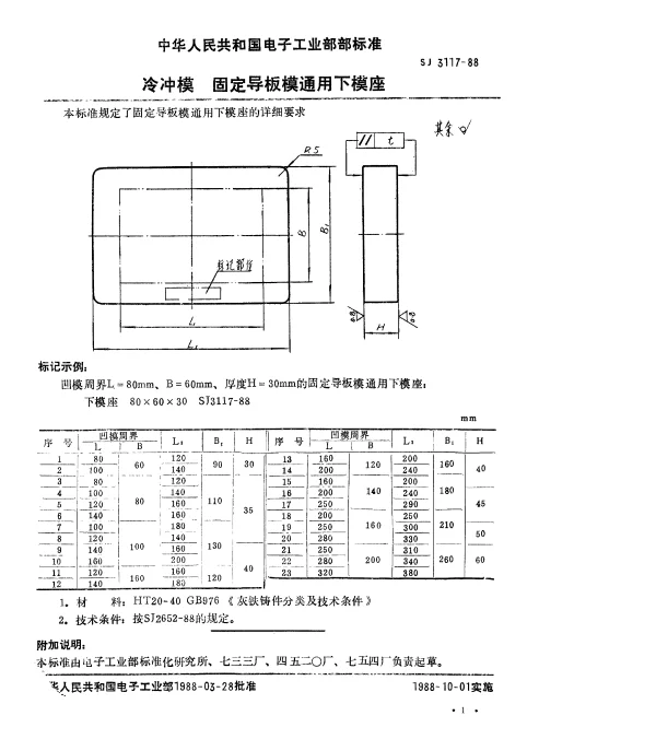 SJ 3117-1988 冷冲模.固定导板模通用下模座