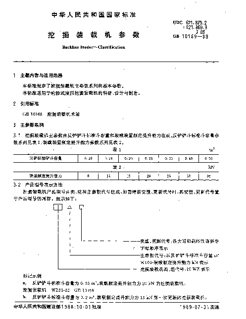 GB 10169-1988 挖掘装载机参数