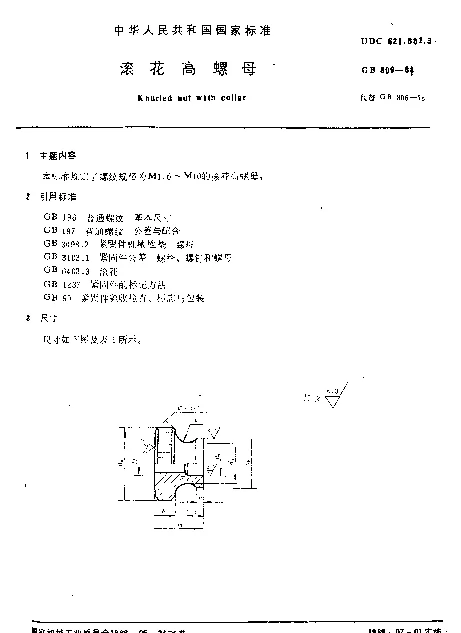 GB 806-1988 滚花高螺母