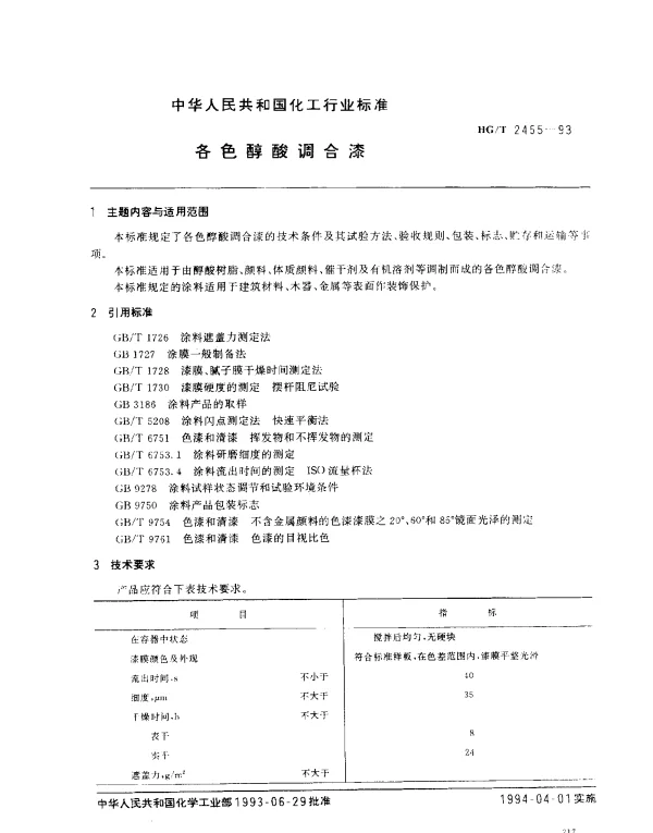 HGT 2455-1993 各色醇酸调合漆