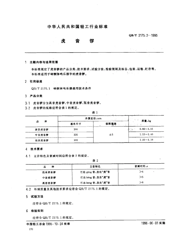 QBT 2175.2-1995 虎音锣