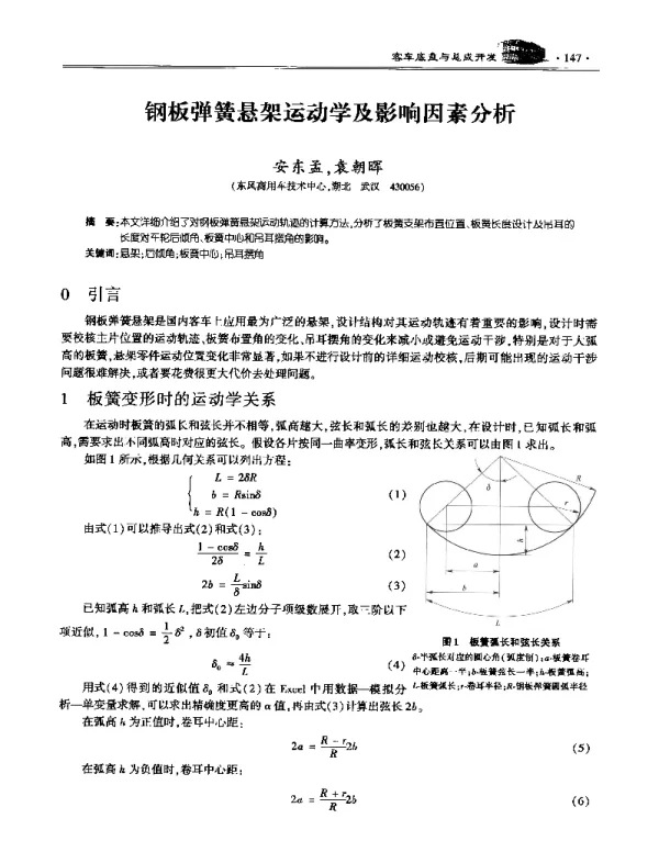 钢板弹簧悬架运动学及影响因素分析