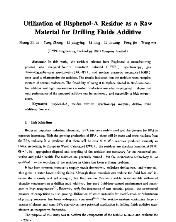 UtilizationofBisphenol-AResidueasaRawMaterialforDrillingFluidsAdditive