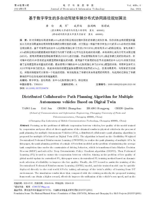 基于数字孪生的多自动驾驶车辆分布式协同路径规划算法