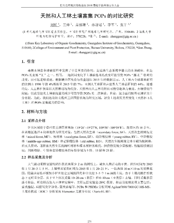 天然和人工林土壤富集POPs的对比研究