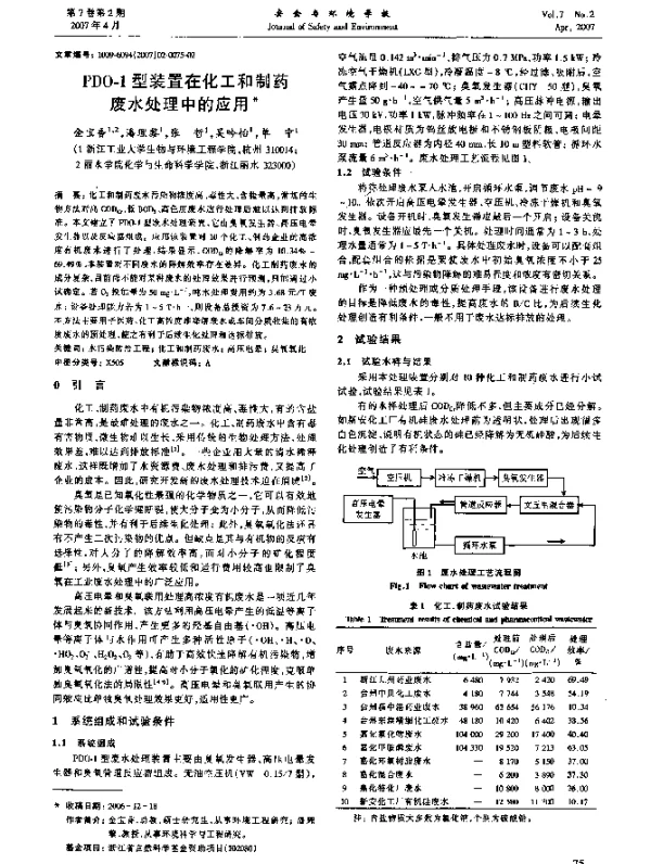 PDO-1型装置在化工和制药废水处理中的应用