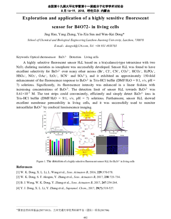 ExplorationandapplicationofahighlysensitivefluorescentsensorforB4O72-inlivingcells