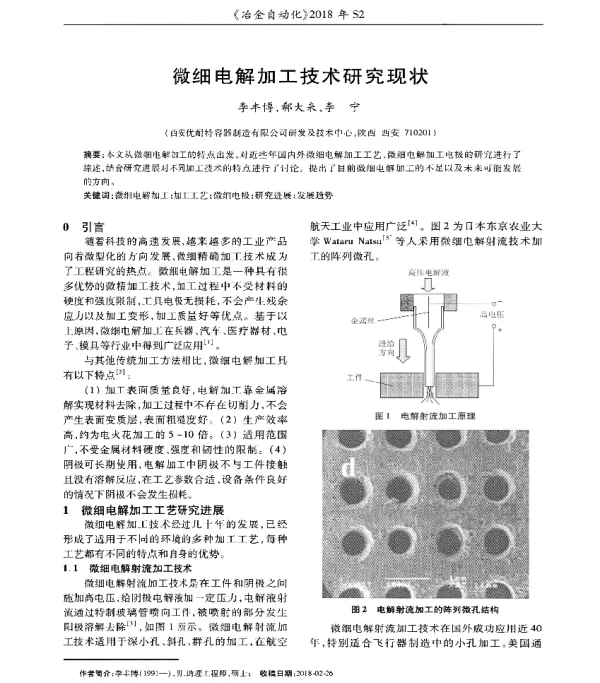 微细电解加工技术研究现状
