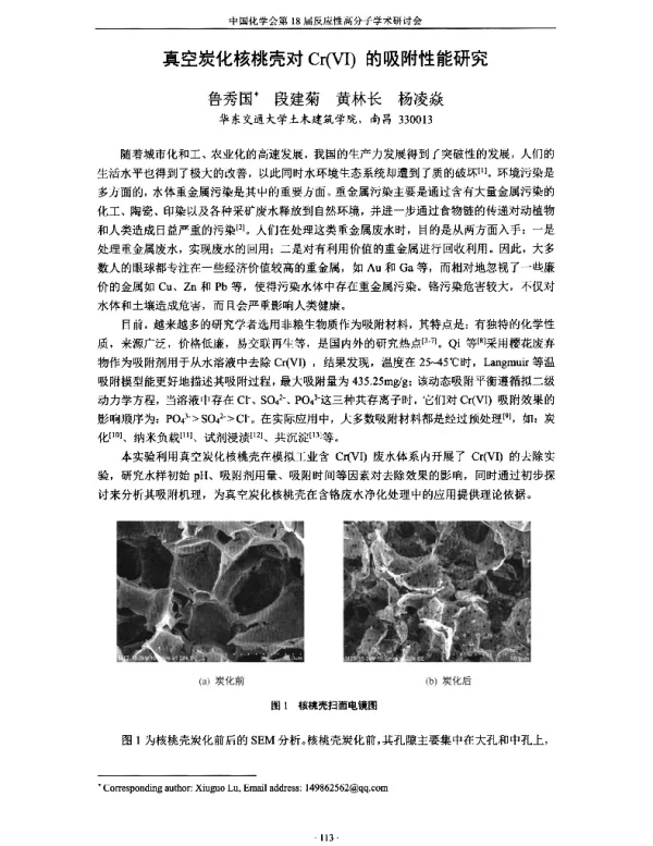 真空炭化核桃壳对Cr(Ⅵ)的吸附性能研究
