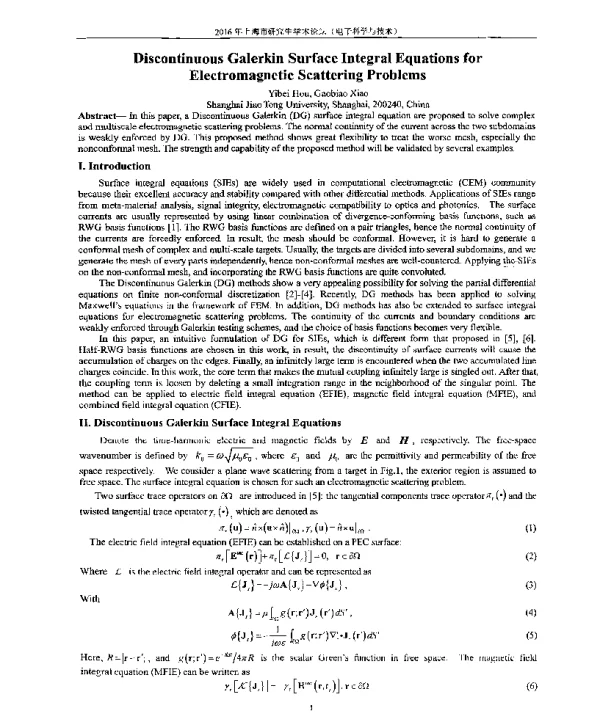 DiscontinuousGalerkinSurfaceIntegralEquationsforElectromagneticScatteringProblems