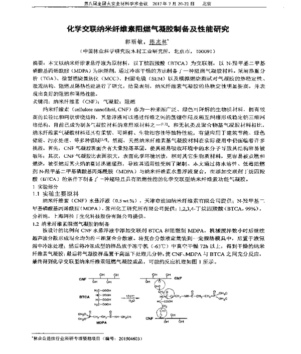 化学交联纳米纤维素阻燃气凝胶制备及性能研究