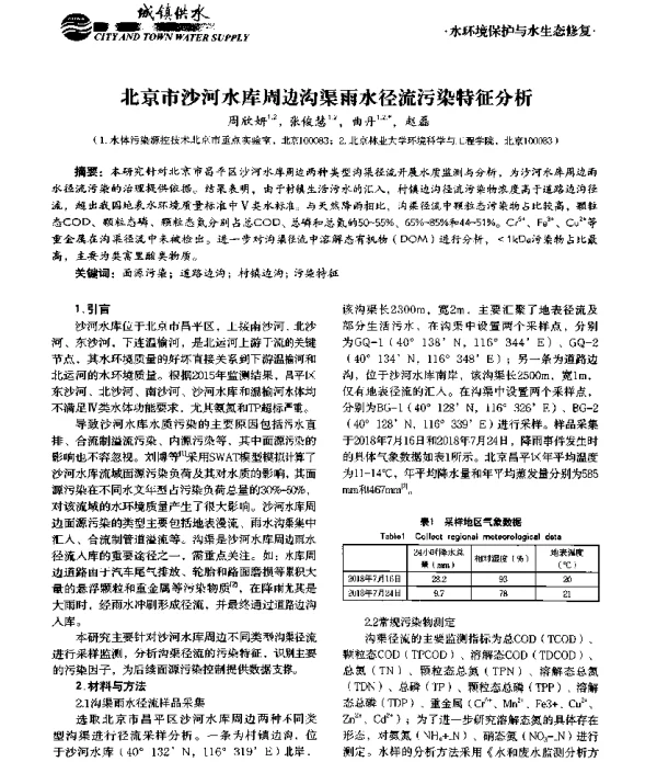 北京市沙河水库周边沟渠雨水径流污染特征分析