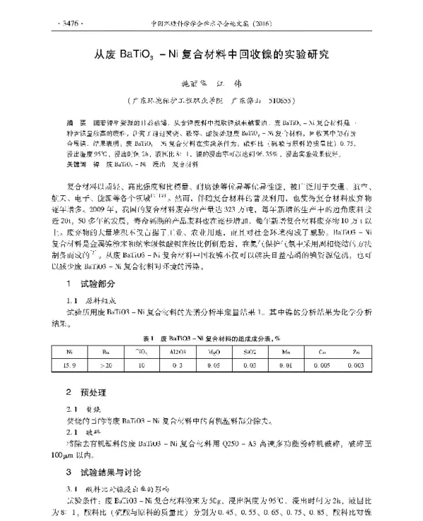 从废BaTiO3Ni复合材料中回收镍的实验研究