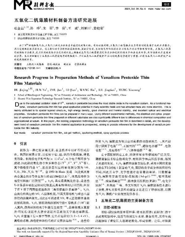 五氧化二钒薄膜材料制备方法研究进展
