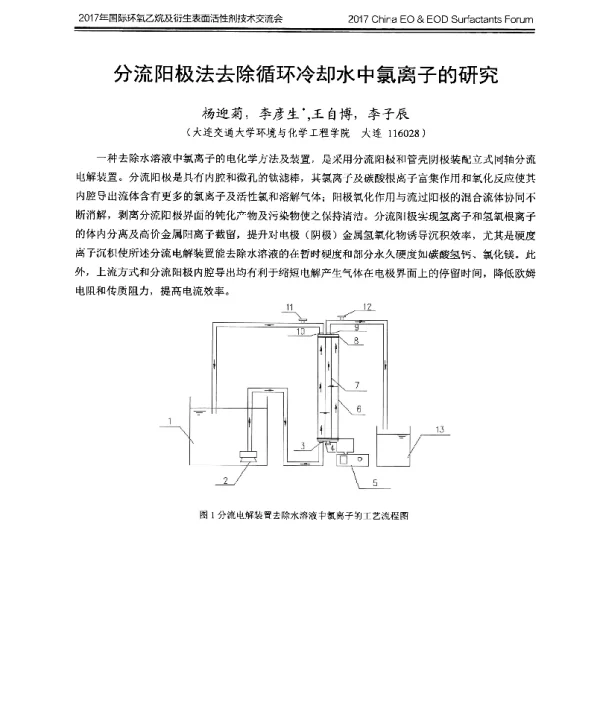 分流阳极法去除循环冷却水中氯离子的研究