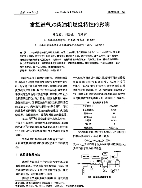 富氧进气对柴油机燃烧特性的影响
