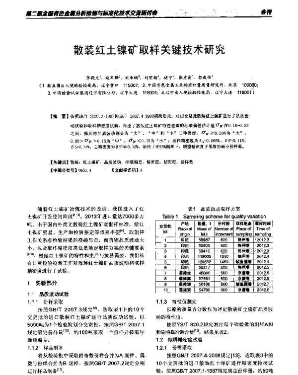 散装红土镍矿取样关键技术研究