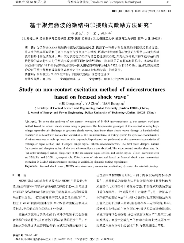基于聚焦激波的微结构非接触式激励方法研究