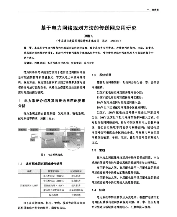 基于电力网络规划方法的传送网应用研究