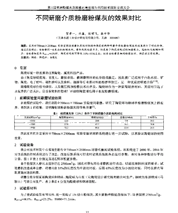 不同研磨介质粉磨粉煤灰的效果对比
