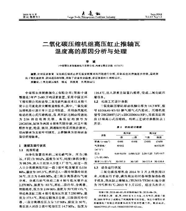 二氧化碳压缩机组高压缸止推轴瓦温度高的原因分析与处理
