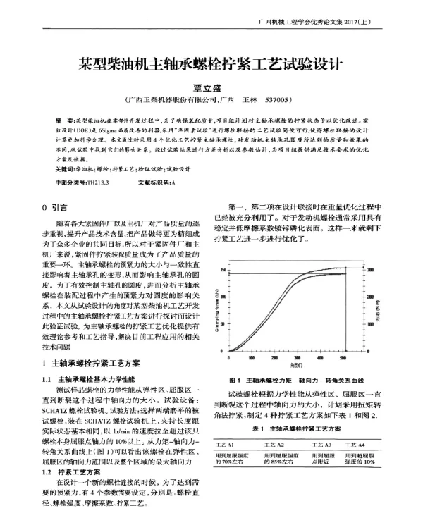 某型柴油机主轴承螺栓拧紧工艺试验设计