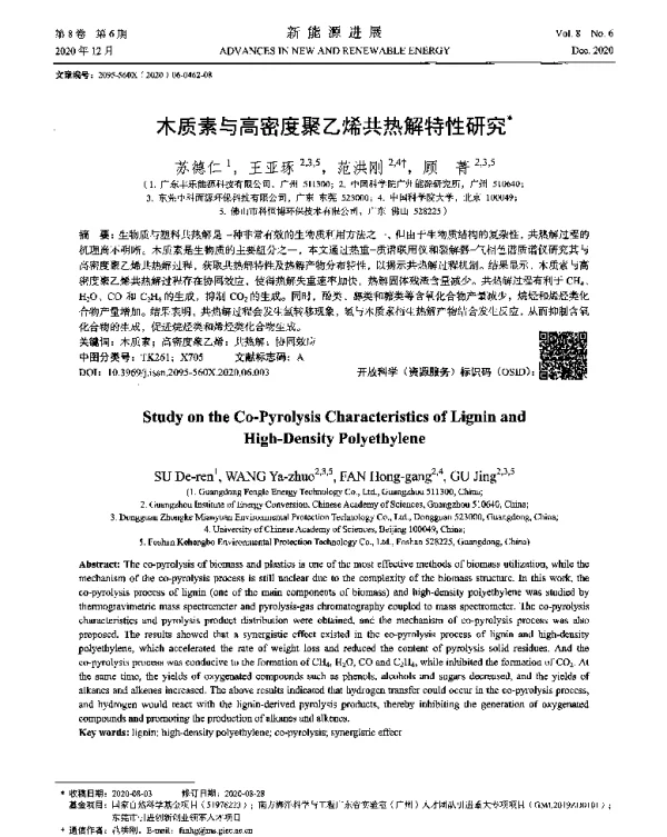 木质素与高密度聚乙烯共热解特性研究