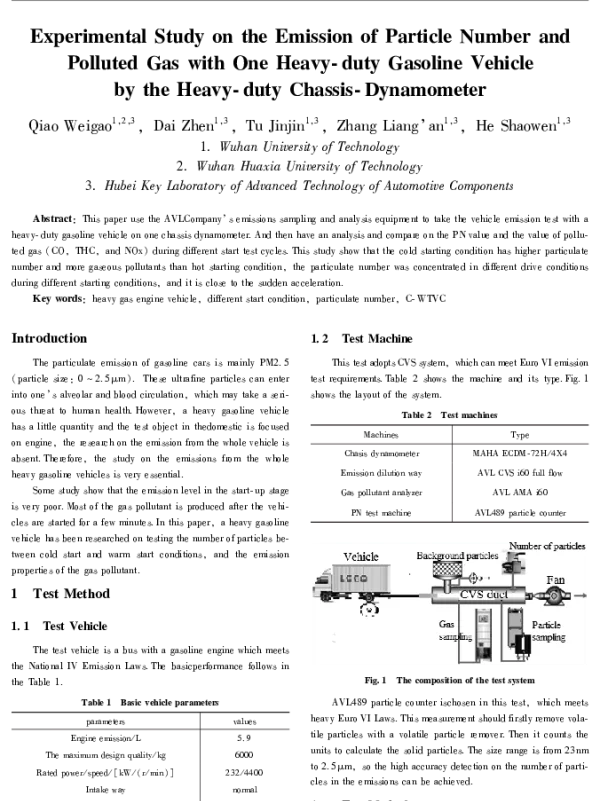 ExperimentalStudyontheEmissionofParticleNumberandPollutedGaswithOneHeavy-dutyGasolineVehiclebytheHeavy-dutyChassis-Dynamometer