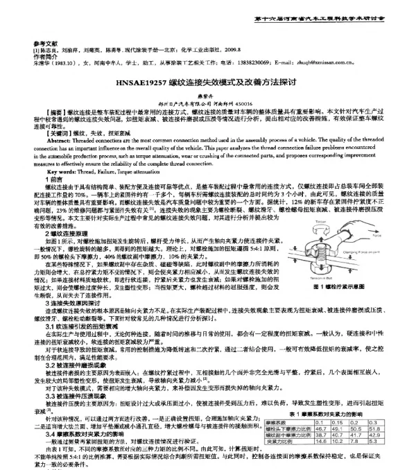 HNSAE19257螺纹连接失效模式及改善方法探讨