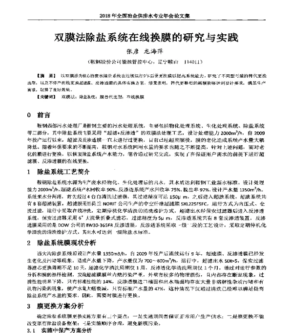 双膜法除盐系统在线换膜的研究与实践