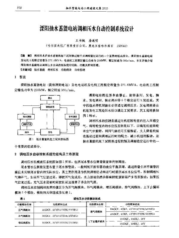 溧阳抽水蓄能电站调相压水自动控制系统设计