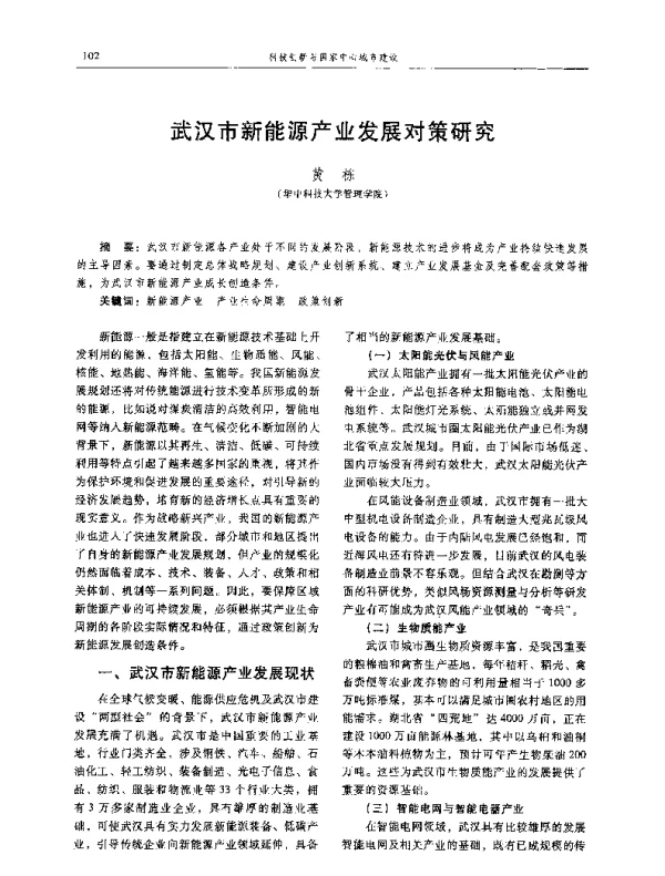 武汉市新能源产业发展对策研究