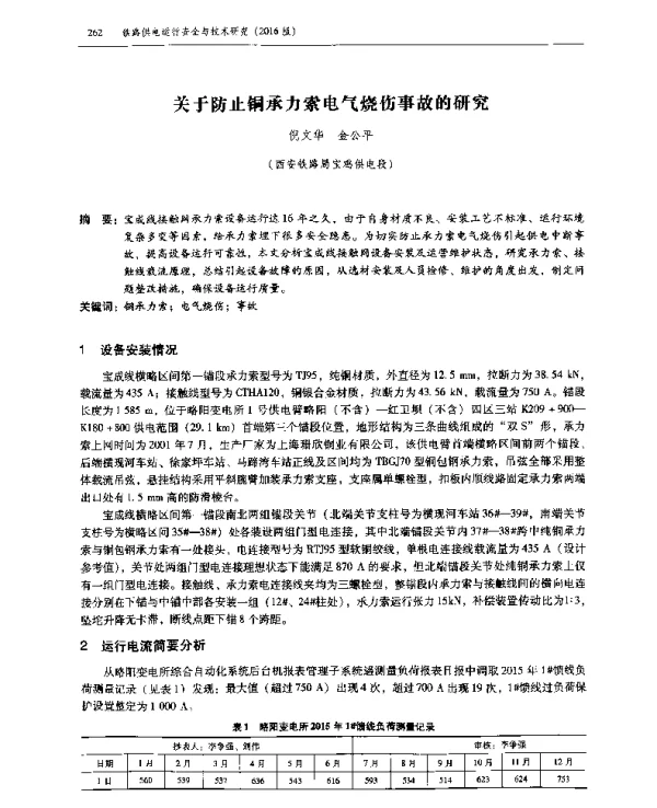 关于防止铜承力索电气烧伤事故的研究