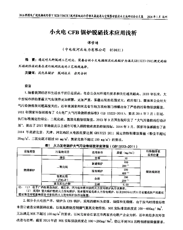 小火电CFB锅炉脱硝技术应用浅析