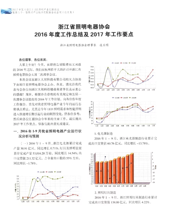 浙江省照明电器协会2016年度工作总结及2017年工作要点