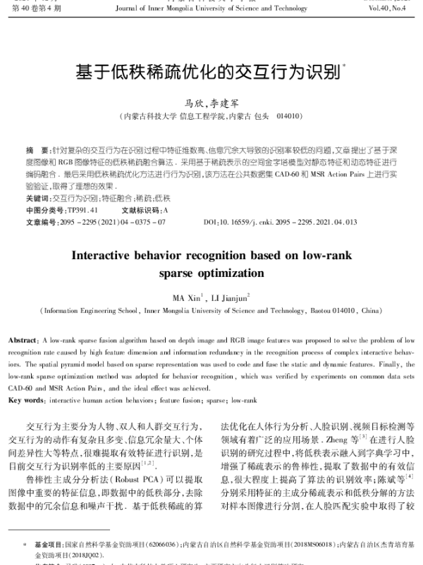 基于低秩稀疏优化的交互行为识别