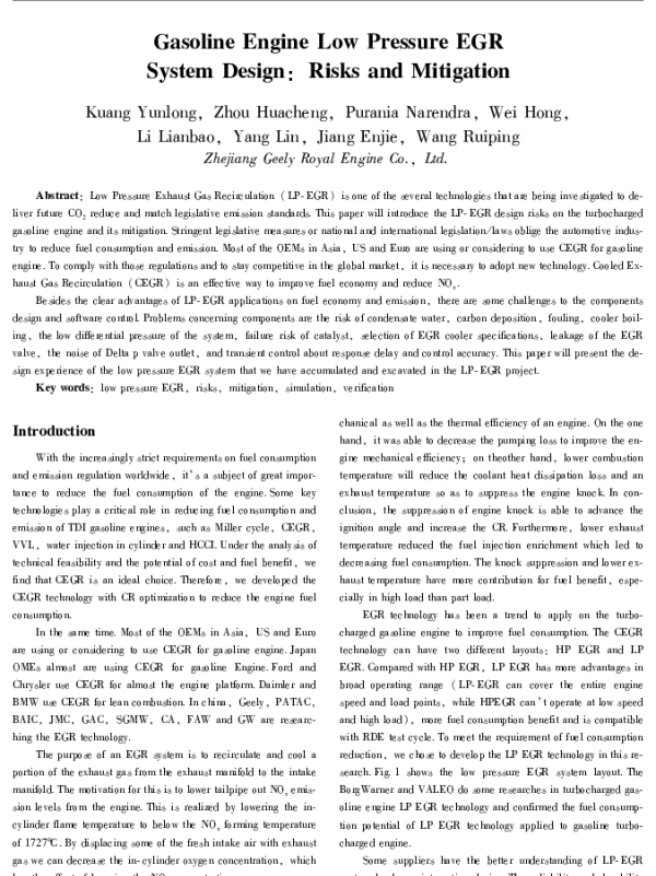 GasolineEngineLowPressureEGRSystemDesignRisksandMitigation