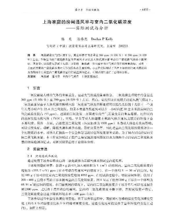 上海家庭的房间通风率与室内二氧化碳浓度—实际测试与分析