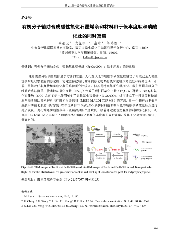 有机分子辅助合成磁性氧化石墨烯亲和材料用于低丰度肽和磷酸化肽的同时富集