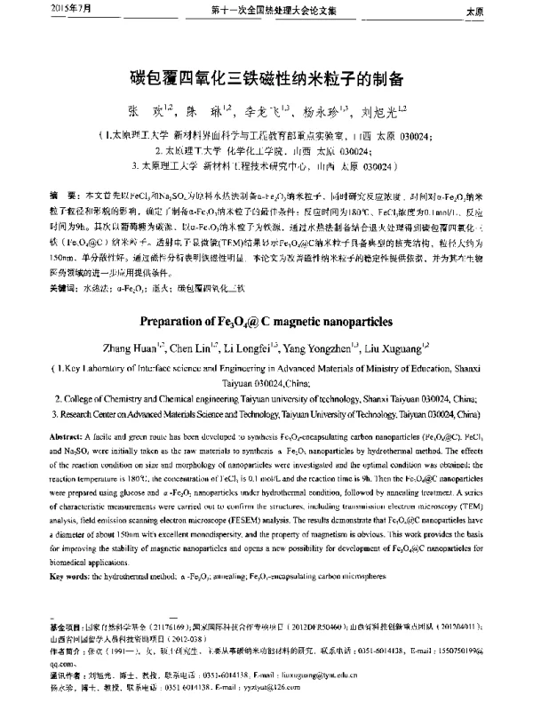 碳包覆四氧化三铁磁性纳米粒子的制备