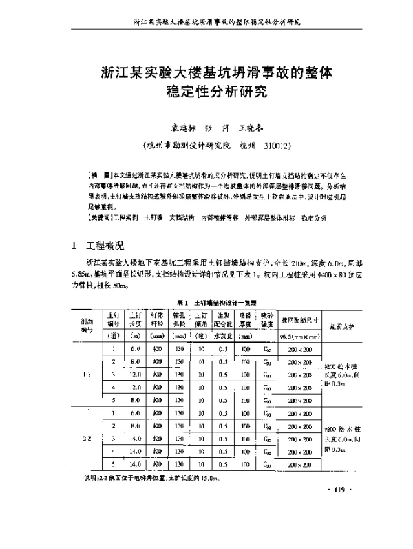 浙江某实验大楼基坑坍滑事故的整体稳定性分析研究