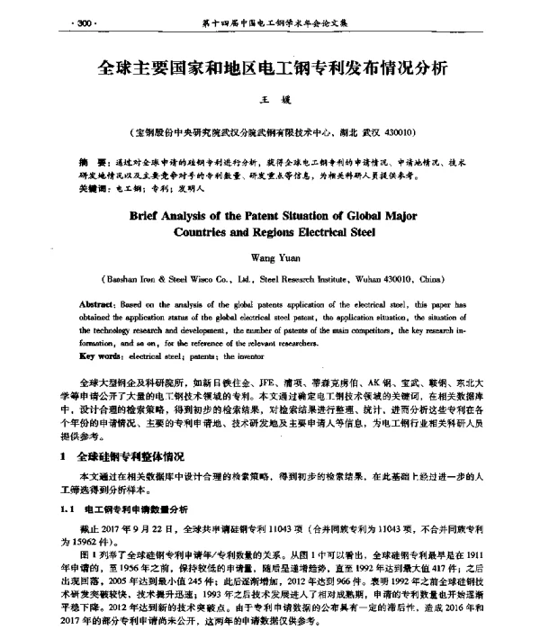 全球主要国家和地区电工钢专利发布情况分析